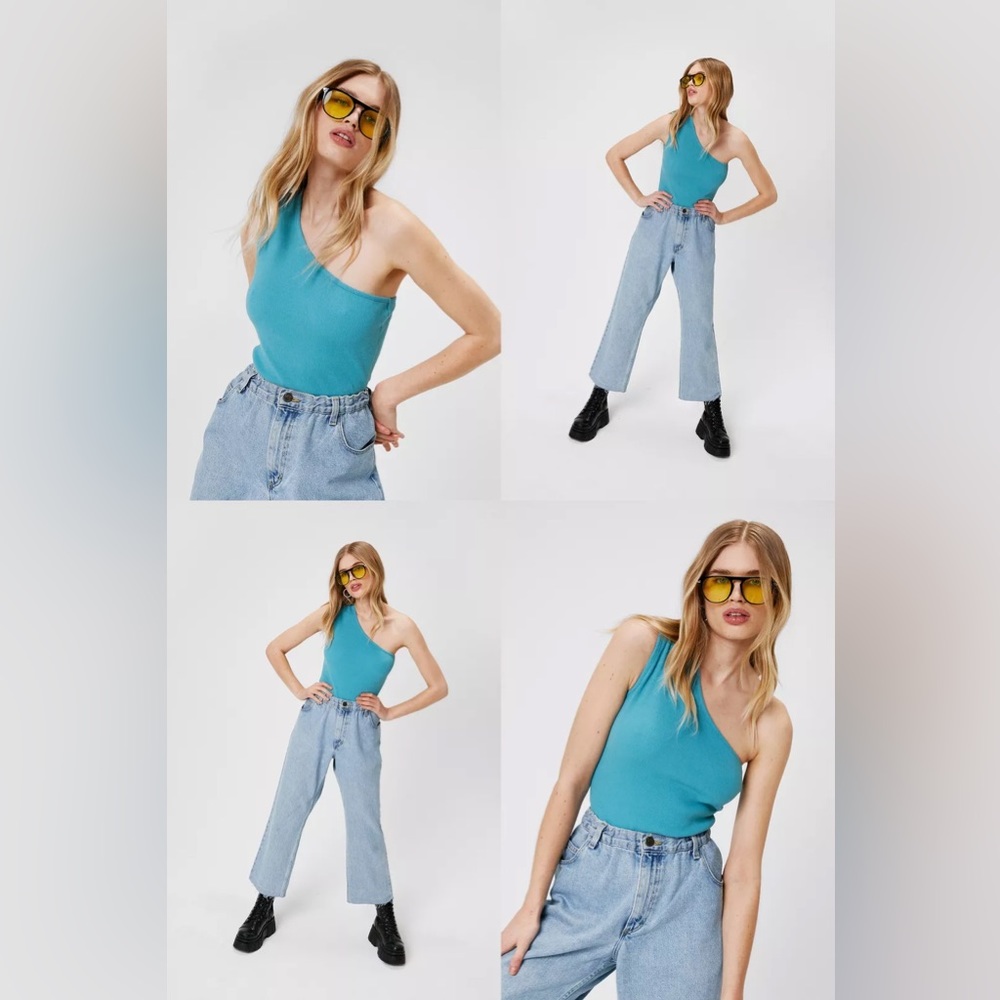 Ribbed One Shoulder High Leg Bodysuit